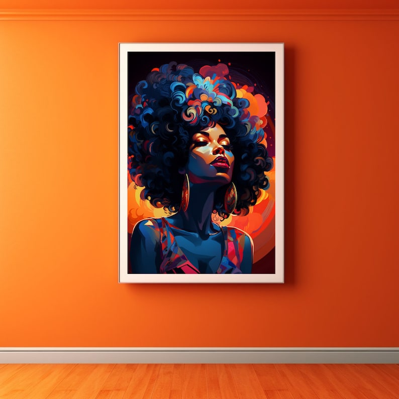 Deep Blue Afro Woman Poster Etsy