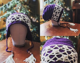 Inverno Hippie Boho Style Hat, Cappello all'uncinetto fatto a mano, Accessori invernali da donna, Stile Amish, Cappello di pizzo, Regali per lei, Cappello per bambini per bambini