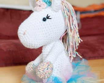 Grande unicorno di peluche con tutù, peluche per ragazza, regali per lei, bella ballerina, peluche ballerina per bambini, colori dell'arcobaleno e fiori