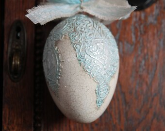 Easter decoration handmade beautiful egg crafted ornament 140mm (5.5in) no. A 5 (Turquoise silver)