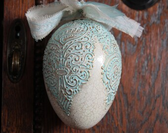 Easter decoration handmade beautiful egg crafted ornament 140mm (5.5in) no. A4 (Turquoise gold)