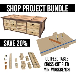 Woodworking Plans Bundle | 3 Shop Projects | Big Workbench Plans | Small Workbench Plans | Cross Cut Sled Plans