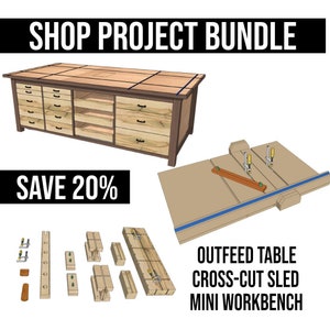 Woodworking Plans Bundle | 3 Shop Projects | Big Workbench Plans | Small Workbench Plans | Cross Cut Sled Plans