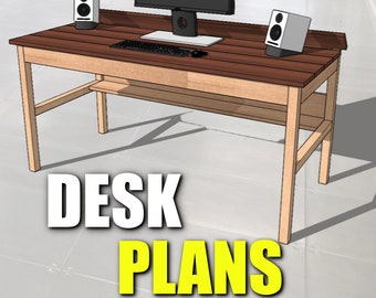 Planos de carpintería para un escritorio con gestión de cables (Descarga PDF)