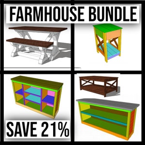 Farmhouse Woodwork Plan Bundle / Top 5 of our Most Popular Woodworking Plans / Farmhouse End Table Plan / Farmhouse Table Plan