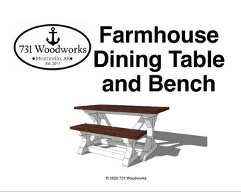 Puede incluir: Un conjunto de mesa y banco de comedor de estilo farmhouse blanco. La mesa tiene una tapa marrón y patas blancas. El banco tiene una tapa marrón y patas blancas. Tanto la mesa como el banco están hechos de madera.