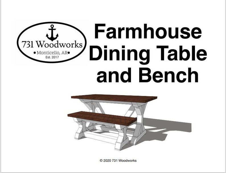 Farmhouse Dining Table Woodworking Plans with Bench image 1