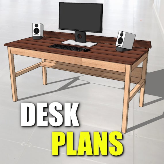 Wood Desk Plans / Wire Free DIY Desk / Woodworking Plans / Etsy