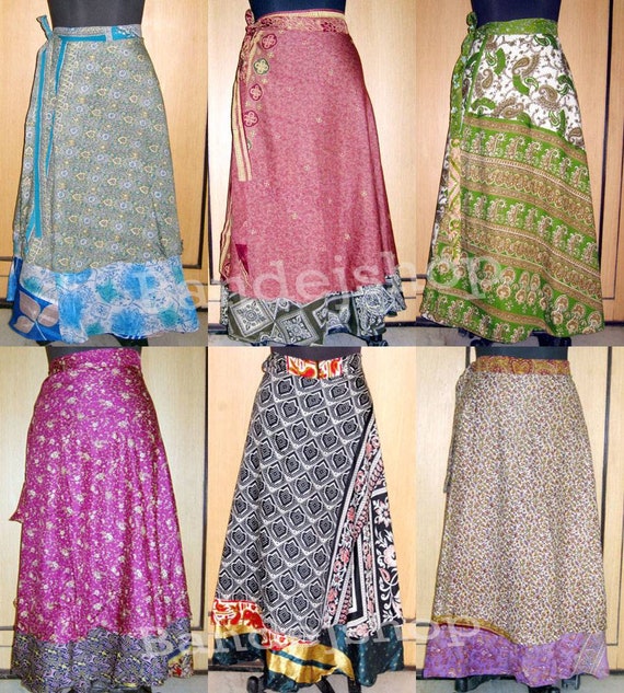 Set of 3 Pcs Handmade Two Layer Sari Silk Long Wrap Skirt - Etsy