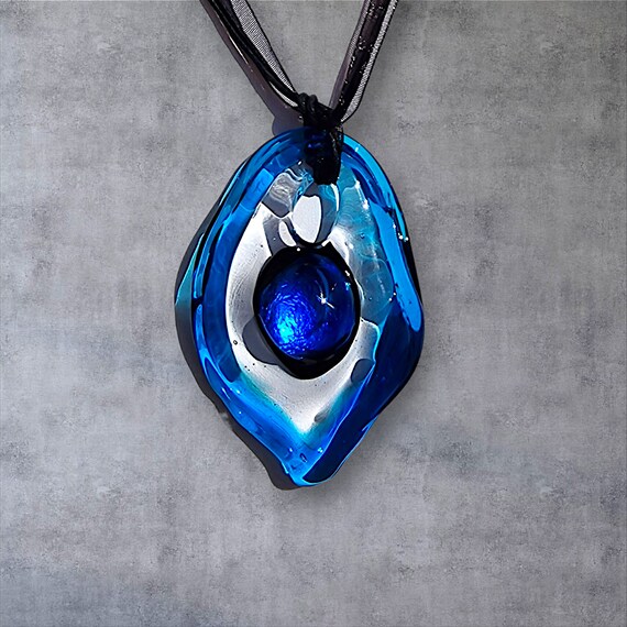 Pendentif En Verre De Murano Signé – Forme Feuille – Doré Et Couleurs – Occasion