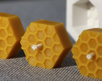 Hexagon Tealight Silicone Mold – Bee Cell Pattern – For Beeswax Candle Makers
