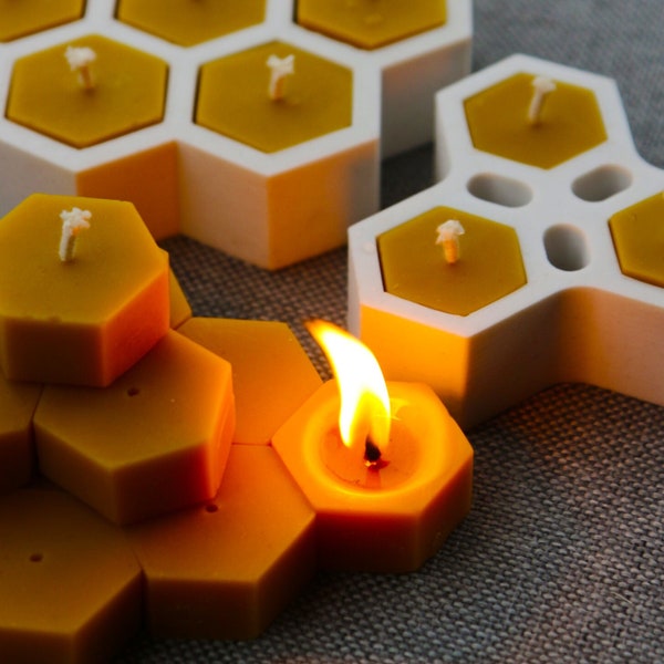 HEXAGON TEA LIGHTS 2 sizes Silicone Candle Molds for Beeswax, Eco-Friendly, Reusable, Easy Release, for Homemade Artisan Candle Making