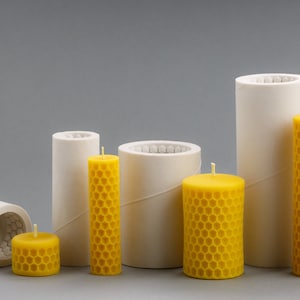 Bee Cell Pillar Candle Mold – Silicone Mold for Beeswax Candle Making – Honeycomb Texture for Candle Makers