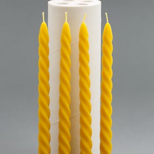 High-quality silicone candle mold displayed with intricate detailing, suitable for beeswax candle making, showcasing its flexible and durable design.