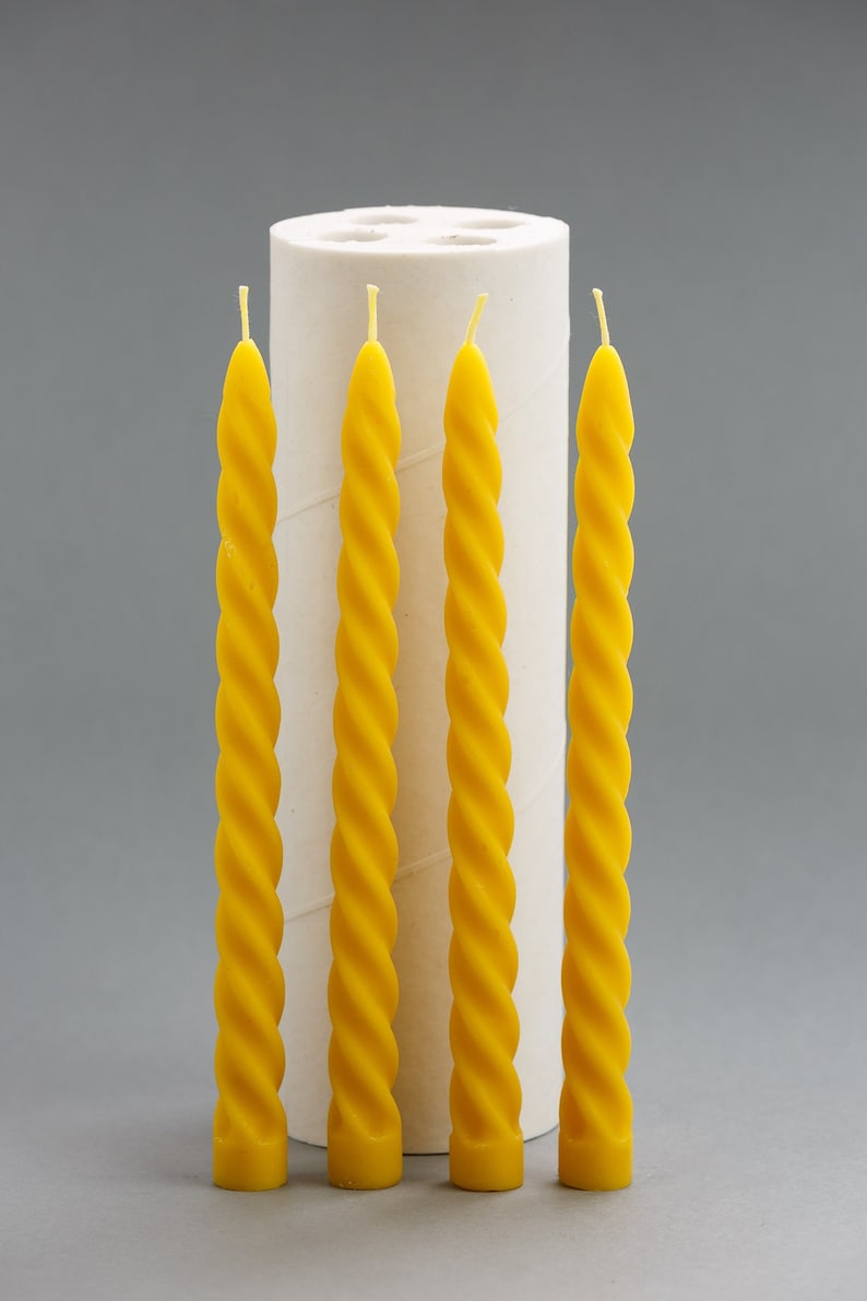 High-quality silicone candle mold displayed with intricate detailing, suitable for beeswax candle making, showcasing its flexible and durable design.