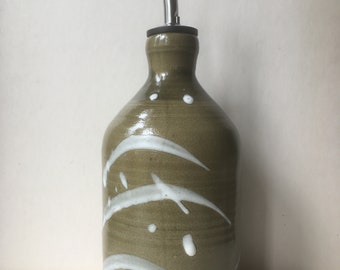 Green Oil drizzler, Tall straight oil drizzler, olive oil dispenser, handmade ceramics, hand thrown, kitchen, tableware