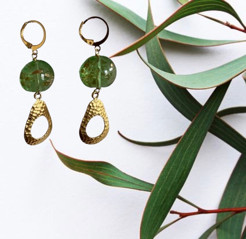 Orecchini Pendenti A Cerchio Oro Con Goccia Verde Zircone - Ipoallergenici, Regalo Per Donne