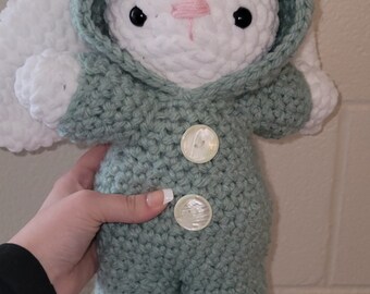 Crochet Bunny in Frog Jumper