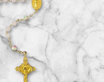 Rose Quartz and Gold Rosary