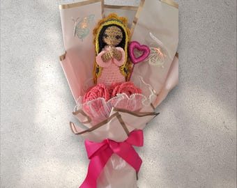 Pink Virgencita Crochet Flower Bouquet