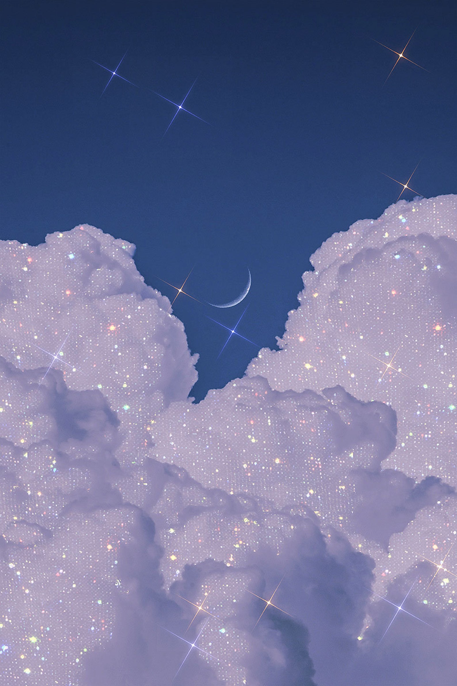 Cloudy Glitter Sky and Aesthetic Moonlight Poster/wall Art - Etsy