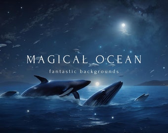 Magical Ocean Fantastic Landscape, Starry Night Poster/Wall Art, Fantastic Digital Print, Landscape Backgrounds