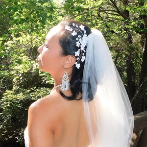 WHITE Silver Wedding TIARA Hair Accessory Jewelry Comb Wedding Bridal Crystal Pearl Beads
