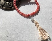 Quartzite Dyed Pink Hancrafted Beaded Bracelet with Tassel, Boho, Zen, Simple, Yoga Jewelry, Meditation, Spiritual, Gemstones, Simplicity