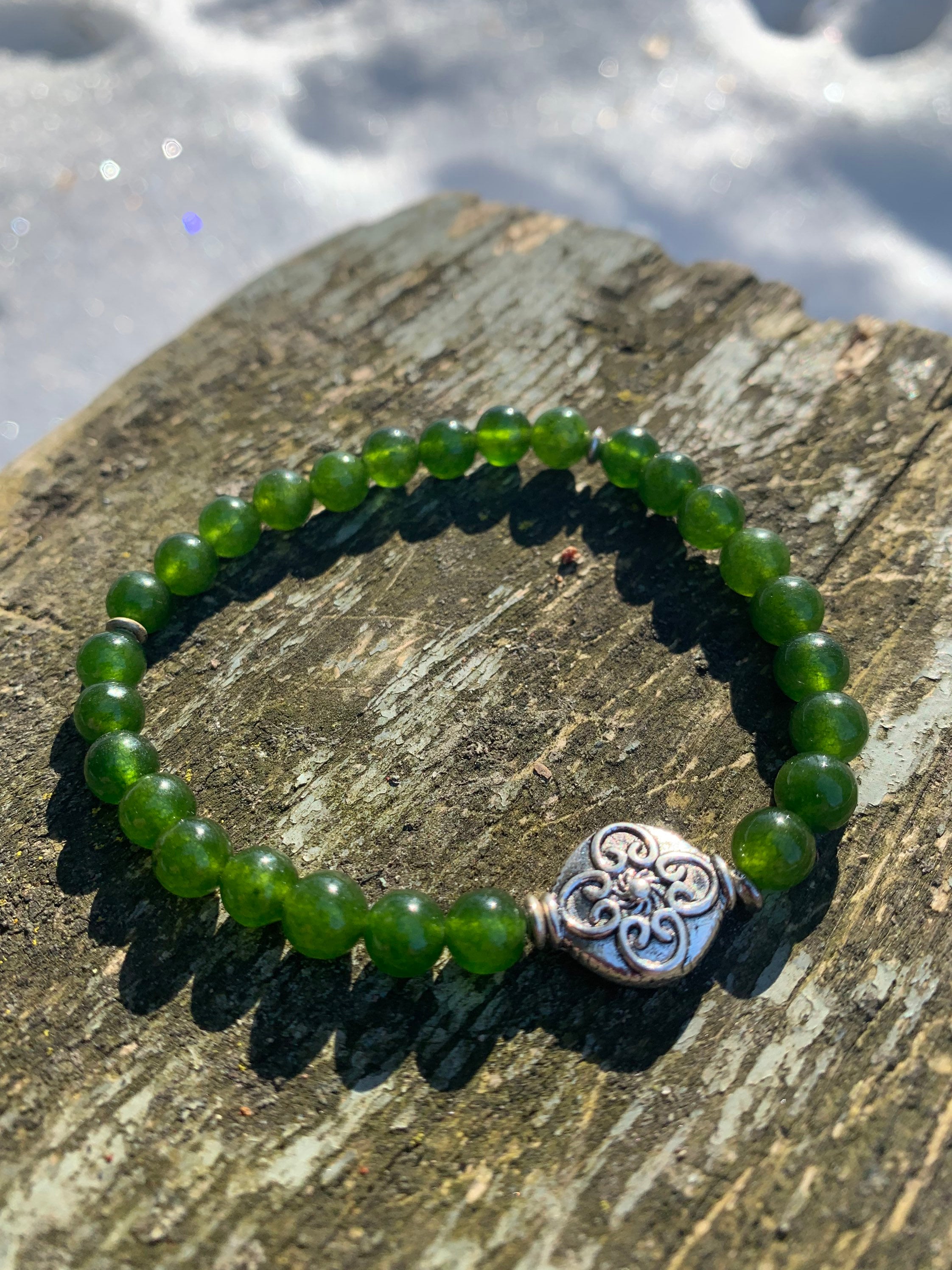 Green Jade Beaded Bracelet with Celtic Knot Focal: Luck | Etsy