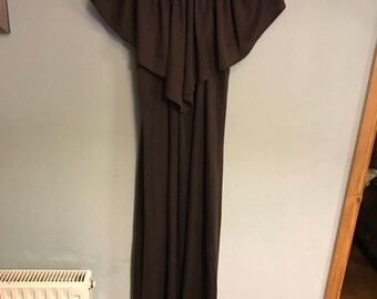 Vintage 70s long party dress in brown and cream