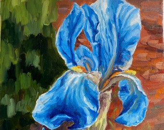 Blue Iris - paysage fleurs bleues Art Present Gift for Her Peinture originale Unique en son genre peinture florale Impressionnisme Wall art