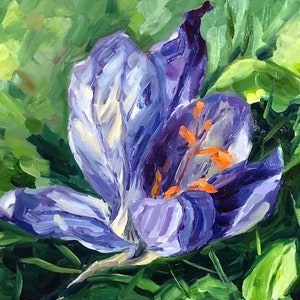 Crocus of October - Original oil painting, Floral painting. English parks painting. One of a kind.