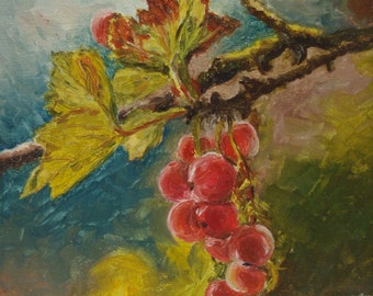 The Red Currant - Original oil paining Alla prima oil painting One of a kind Summer Art Berries Art Present Gift for her Forest painting