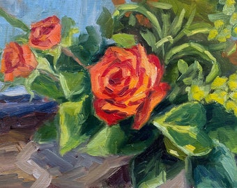 オリジナルのバラの油絵：印象派の花の静物画 - Etsy 日本