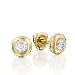 Bezel Set Diamond Earrings 0.60ct, Women Stud Earrings, Diamond Gold Earrings, Bezel Set Diamond Studs, Gift for Women