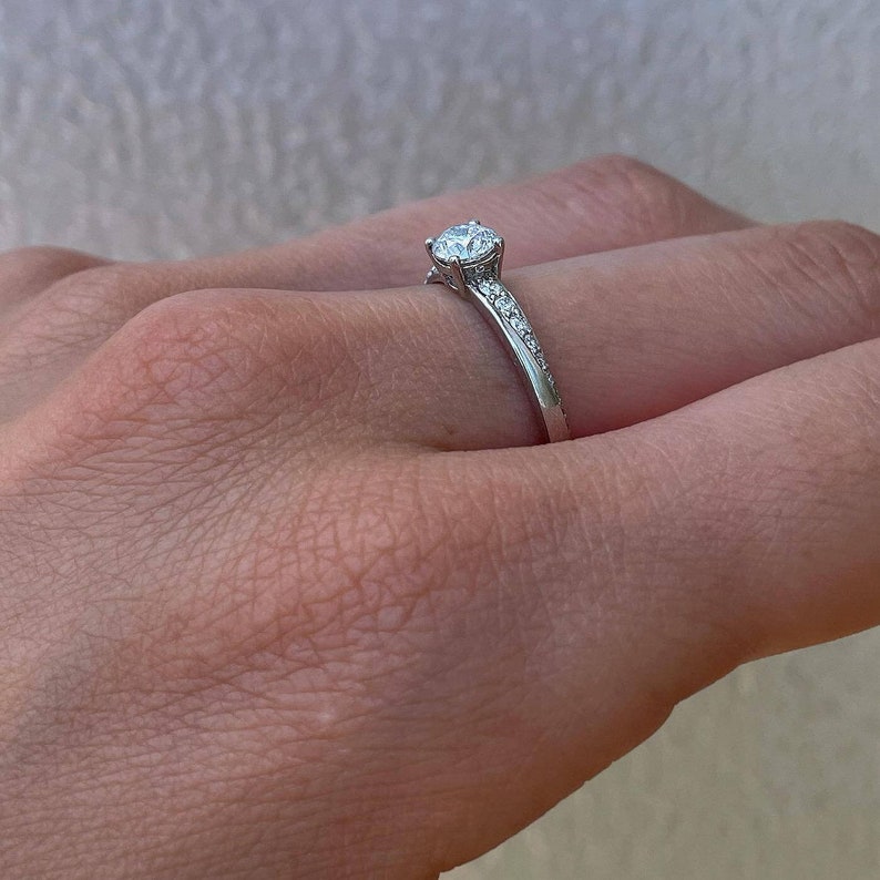 Real Diamond Engagement Ring Delicate Diamond Proposal Ring Etsy
