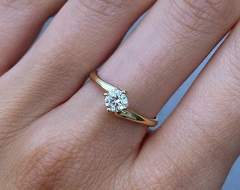 Twist Diamond Engagement Ring, Real Diamond Engagement Ring, Promise Diamond band, Solid Gold Diamond Ring, Solitaire Proposal Ring