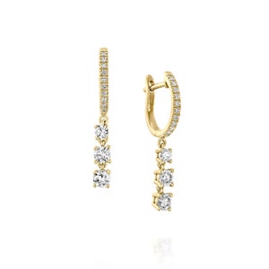 Prestigious Diamond Drop Earrings, Solid Gold Diamond Earrings, Anniversary Drop Earrings, Gift for Women, Bridal Earrings, Fashion Earrings