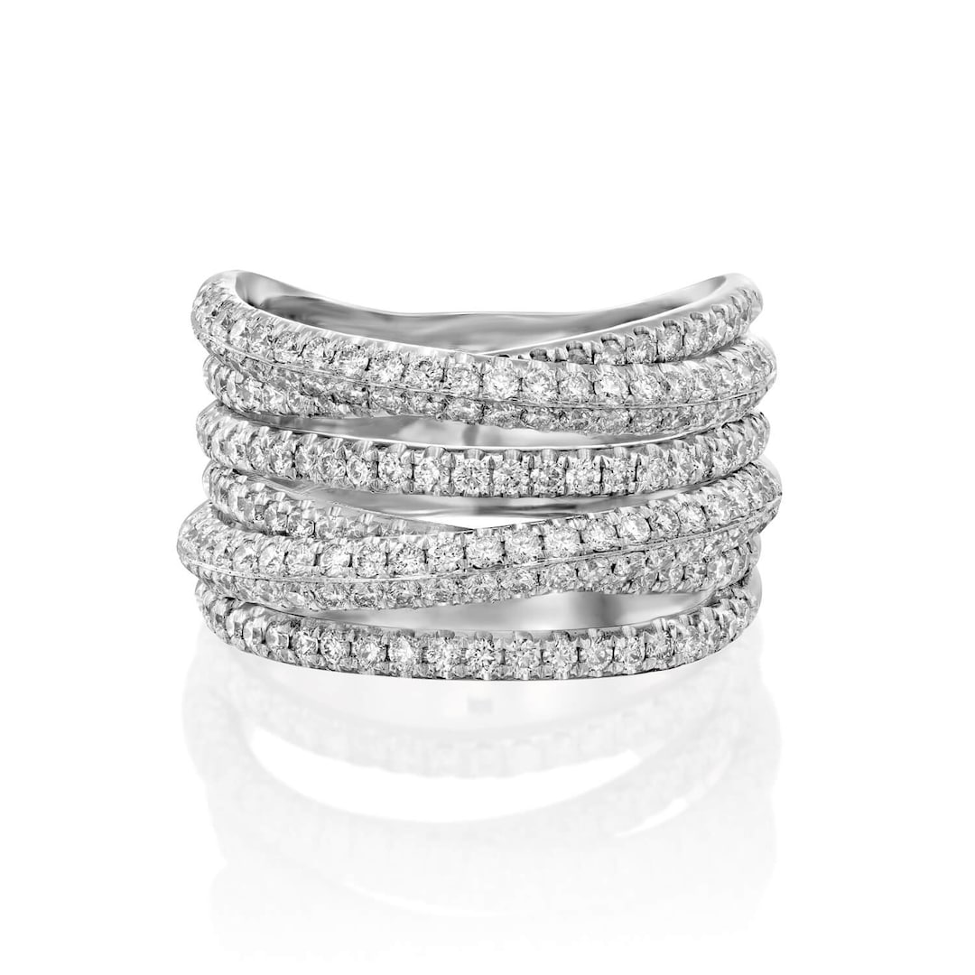 Wide Diamond Wedding Ring, Big Diamond Band, Diamond Ring for Women, Anniversary Diamond Ring