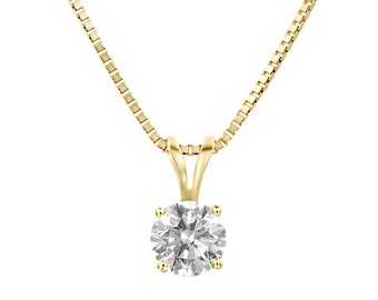 Solitaire Diamond Necklace, Dainty Diamond Necklace, Real Diamond Necklace, 14k Gold Stone Pendant
