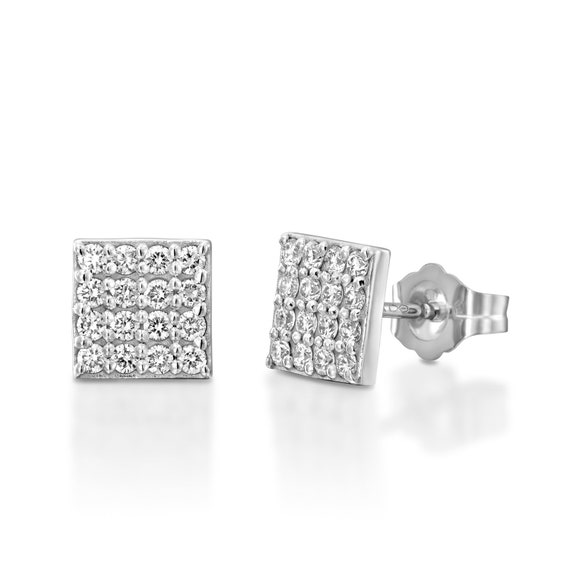 Pave Square Diamond Earrings Diamond Earrings Square Stud Etsy