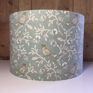 Duck-egg and grey handmade nightingale songbird drum lampshade 15cm, 20cm, 25cm, 30cm and 40cm