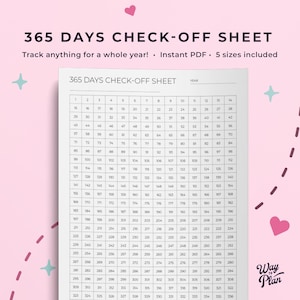 365 days tracker, 365 days check off, 365 journal, 365 day challenge, yearly tracker, yearly habit tracker, one year sober, year tracker