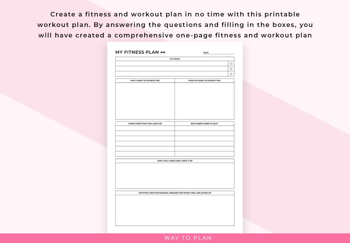 Fitness Plan Women. Printable Workout Plan Weight Loss for Women. First