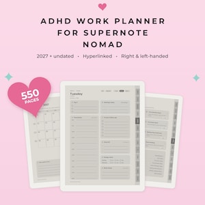 Supernote Nomad ADHD Work Planner 2027 + Undated, Hyperlinked Supernote Templates, Meeting Notes and Projects, Left & Right Handed