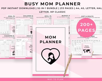 Busy mom planner 2021-2022. Printable family organizer. Home management & organization. Stay at home mom life. Single mom. Parent household