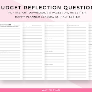 Financial reflection prompts. Financial goal planner. Budget journal. Guided journal printable questions. Monthly yearly goals. PDF download
