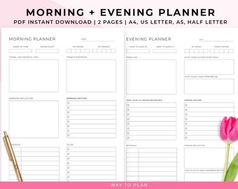 Morning and evening routine bundle. Daily routine printable journal. Night routine checklist. Sleep tracker. PDF A5 insert, A4, US Letter
