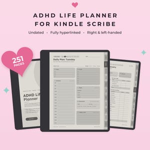 Kindle Scribe Planner, Kindle Scribe Template, ADHD Planner Undated, Hyperlinked PDF, Daily Weekly Monthly, Routines & Goals, Left Handed