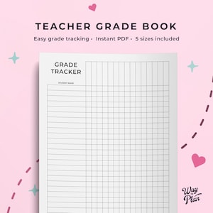 Gradebook for teacher. Grade book page. Student grades list sheet. Printable grading log template. Grades tracker. PDF download insert